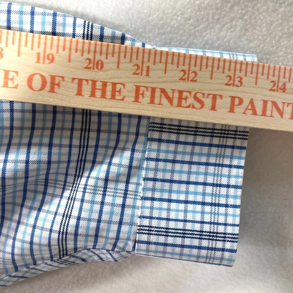 Lot 2 LL Bean Mens Traditional Fit Button‎ Down Shirt  Blue Plaid Gray 17.5 x 34